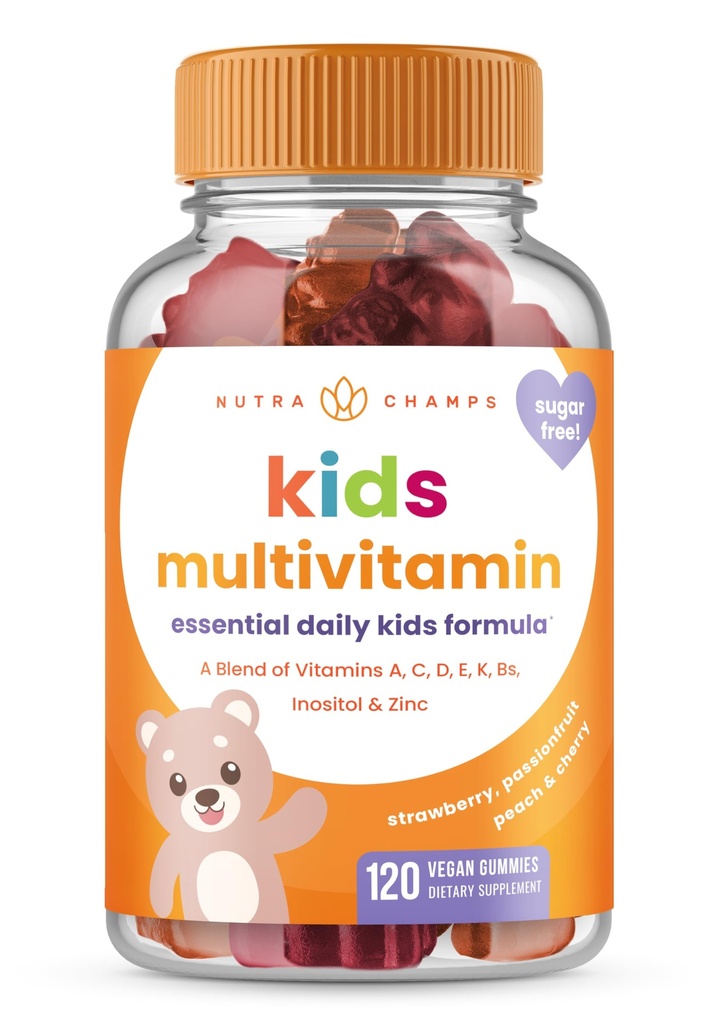 NutraChamps Kids Multivitamin Gummies ← Sugar Free 120 Gummy Vitamins for Kids ← Vegan &amp; Non-GMO ← Strawberry, Passionfruit, Peach & Cherry