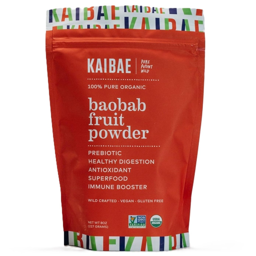KAIBAE Premium Orgánica Baobab Powder I Prebiótico Gut Health, Intermittent Fasting, Inmunity, Hydration TEN Vitamin C, Polyphenols, Minerals ← Fiber Supplement TEN 8 oz.