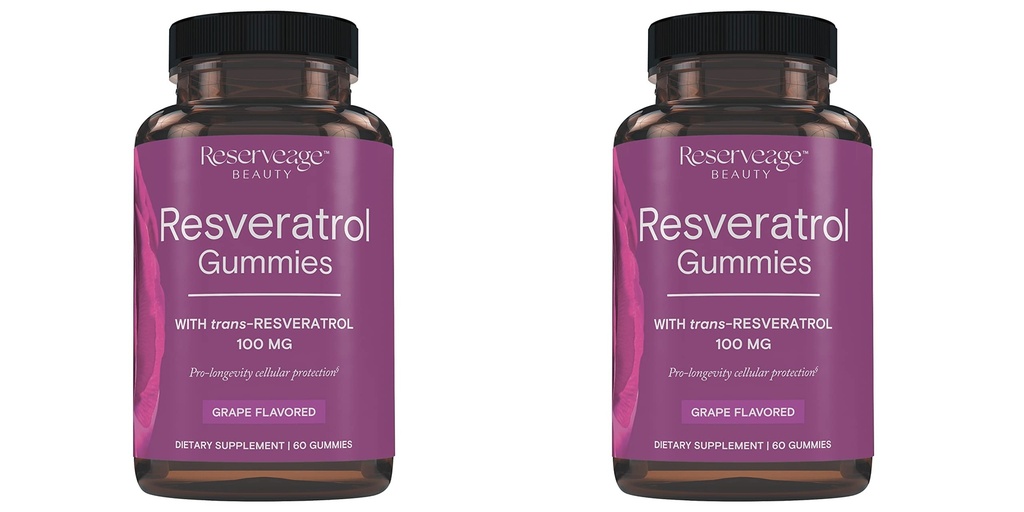 Reserva Belleza- Resveratrol Gummies 100 mg, Suplemento Antioxidante para la Salud del Corazón, Suplemento Antioxidante Apoyos Envejecimiento Saludable, Vegan - 2 Pack