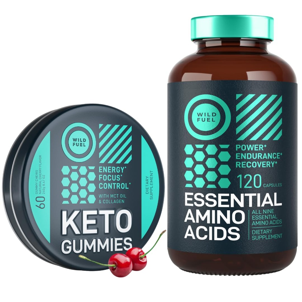 WILD FUEL Essential Amino Acid Suplemento y Keto Candy MCT Oil Keto Gummies Energy, Power y Recovery Bundle