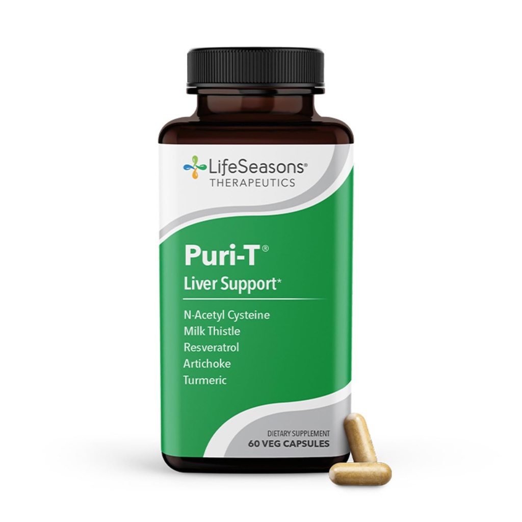 LifeSeasons Puri-T - Liver Cleanse & Detox Support Supplement - Resveratrol, N-Acetyl Cysteine, Milk Thistle, Artichoke & Turmeric - Support Tissue Regeneration & Healthy Bile Flow - 60 cápsulas