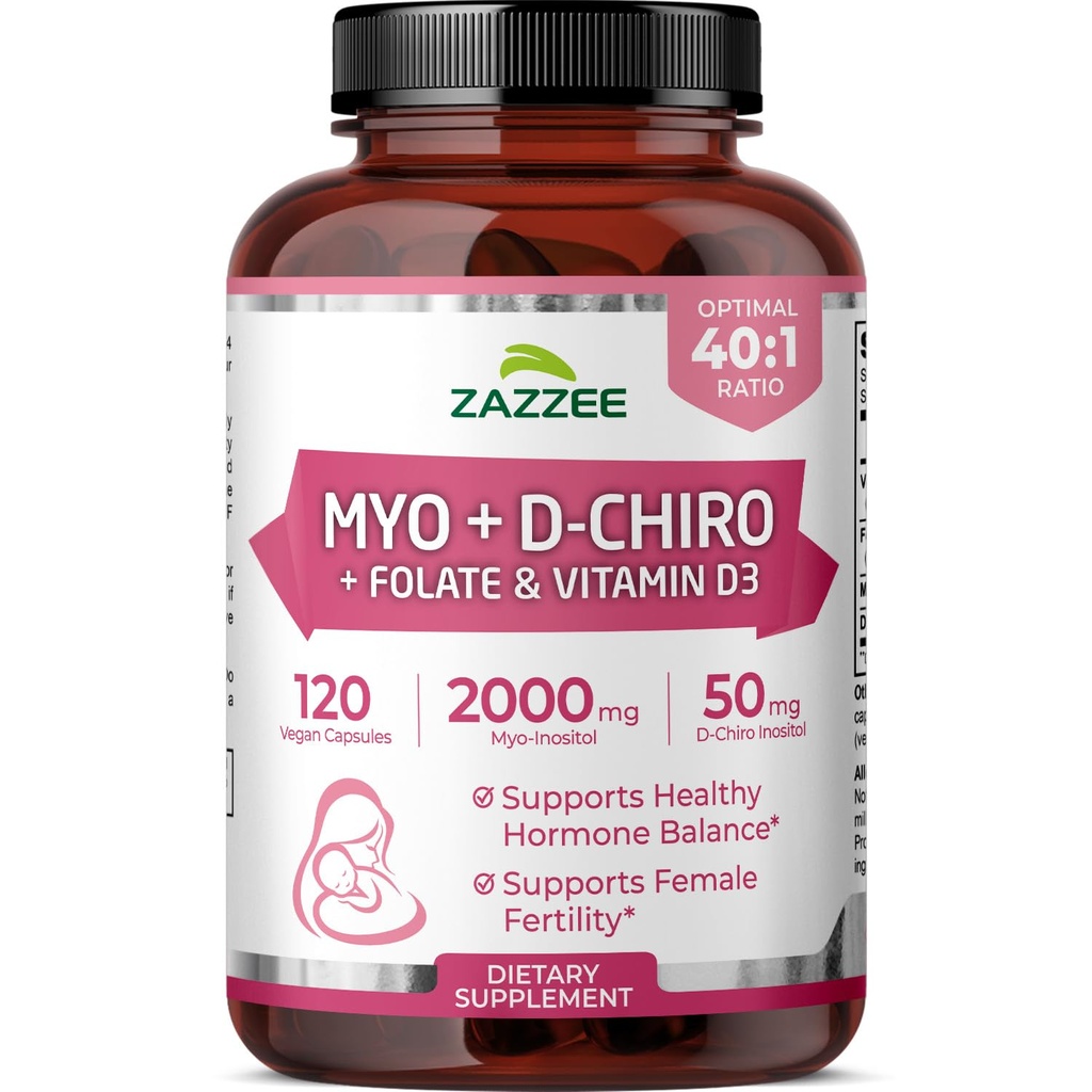 Myo y D-Chiro Inositol Suplemento para Mujeres - Fertilidad Suplemento para Mujeres con Ideal 40:1 Ratio Myo & D-Chiro Inositol D3 &amp; Metilfolate Ovarian Support Vitaminas - ISO Lab Tested (30 Servings)