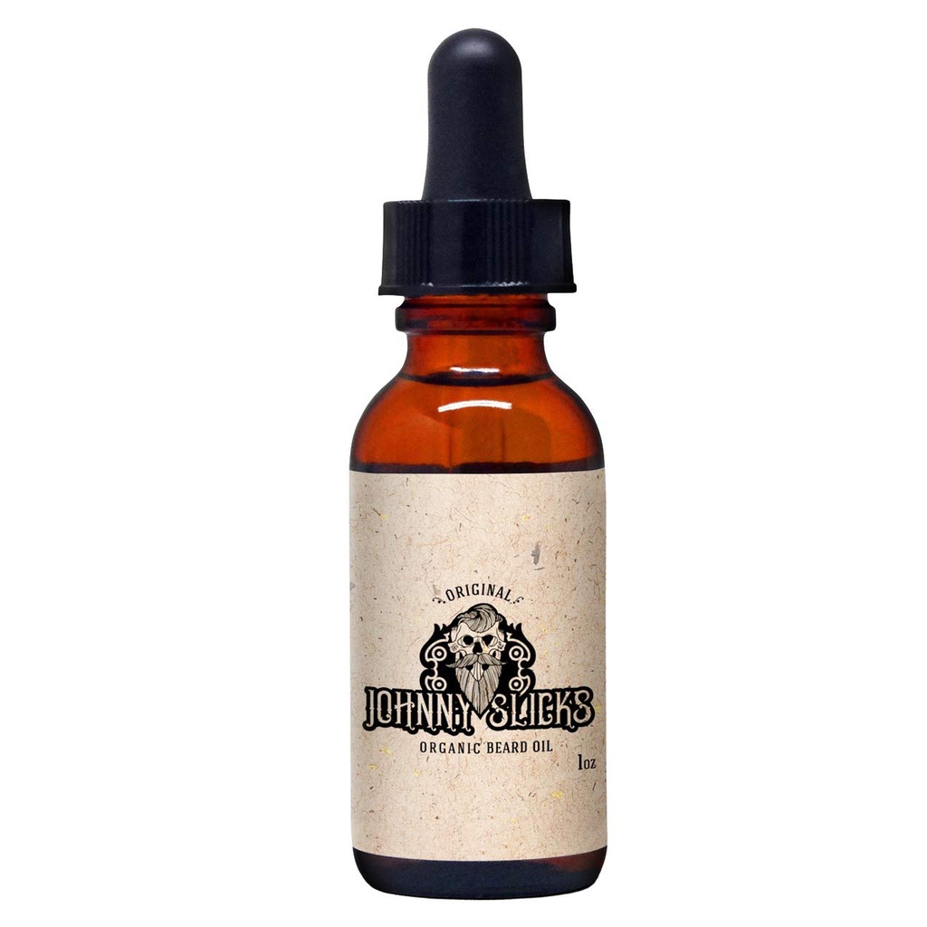 Johnny Slicks Orgánica Beard Oil ← Moisturizes, Reduce la piel seca " Itch " US Made, Veteran Owned (Chemical-free w/Tea Tree, Jojoba, Coconut " Argan), Original