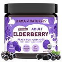 Llama Naturals Gummies de Elderberry para Adultos, Vegan, Orgánica Immune Support Suplemento con Vitamina C y Zinc, Frutas Reales Gummy Vitaminas para Inmunidad, Chewable, No Añadido caña de azúcar, 90 Ct