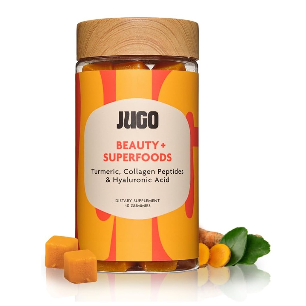 Belleza JUGO + SUPERFOODS Silenciosos de piel de pelo Nails Suplemento con ácido hialurónico " Turmeric  40 Conteo Gummies basada en plantas ← Gelatin-Free, Non- GMO, Made in USA