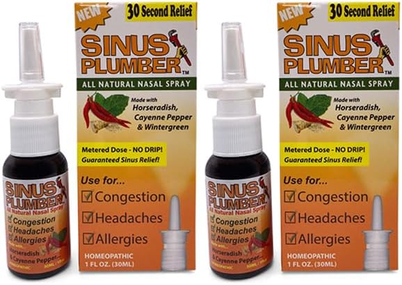 Sinus Plumber Hot Pepper Nasal Spray Congestión Alivio de Alergia - 2 Bottle Deal