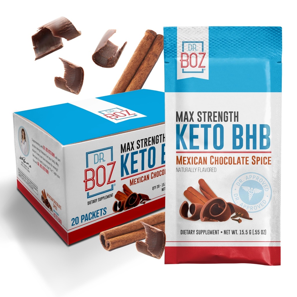 Dr. Boz - Keto BHB Powder - Mexican Chocolate Spice, 20 Servings - Ketones Bebida - Energía & Reducida Cravings - Max Strength Suplemento dietético - Calidad Testado - Hecho en EE.UU. - 10.9oz (310g)