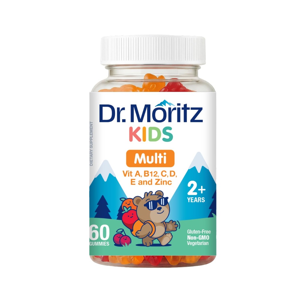 DR. MORITZ Kids Multivitamin Gummies 14 Vitaminas esenciales Suplemento diario para las edades 2+ Vitamina ACDE Vegetarian B6 B12 Zinc Biotin Gummy Multivitamins para los niños- (60 Cuenta)