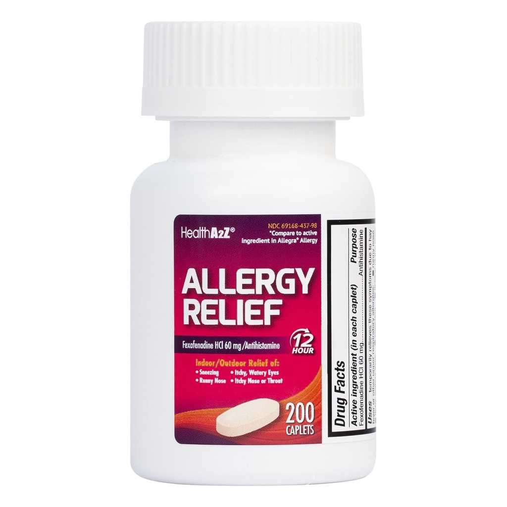 HealthA2Z® Fexofenadine Hydrochloride 60mg ← 12-Hour Antihistamine for Allergy Relief Silencio (200 Condes (Pack of 1))