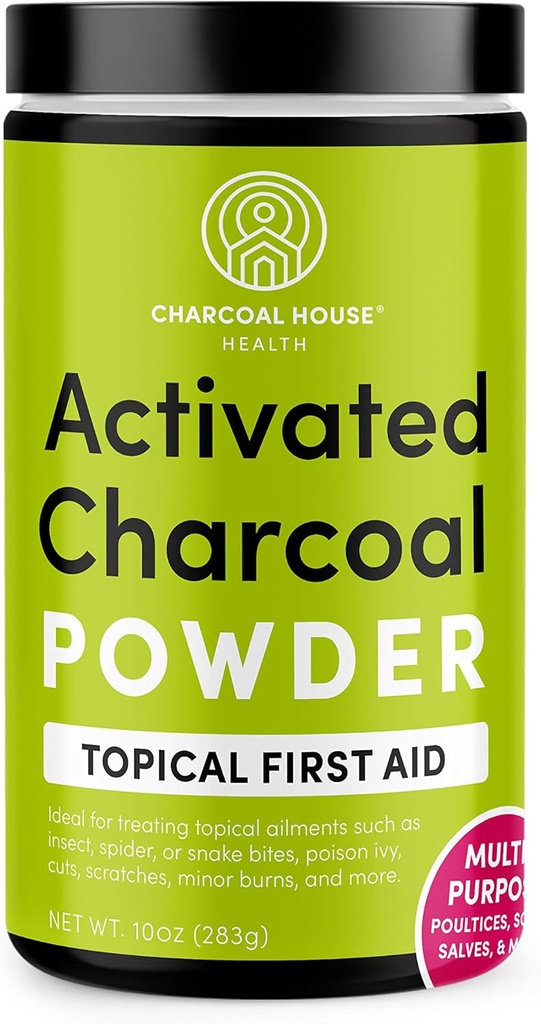 Charcoal House Hardwood Activated Charcoal Powder - Topical First Aid for Making Charcoal Poultices, Charcoal Foot Soaks, Charcoal Baths &amp; More! - 10oz