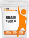 BulkSupplements.com Powder de niacina - Suplemento de vitamina B3, Niacina 500mg - Flush de niacina, Niacina con Flushing - Gluten Gratis, 500 mg de niacina por Serving, 500g (1.1 lbs) (Pack of 1)