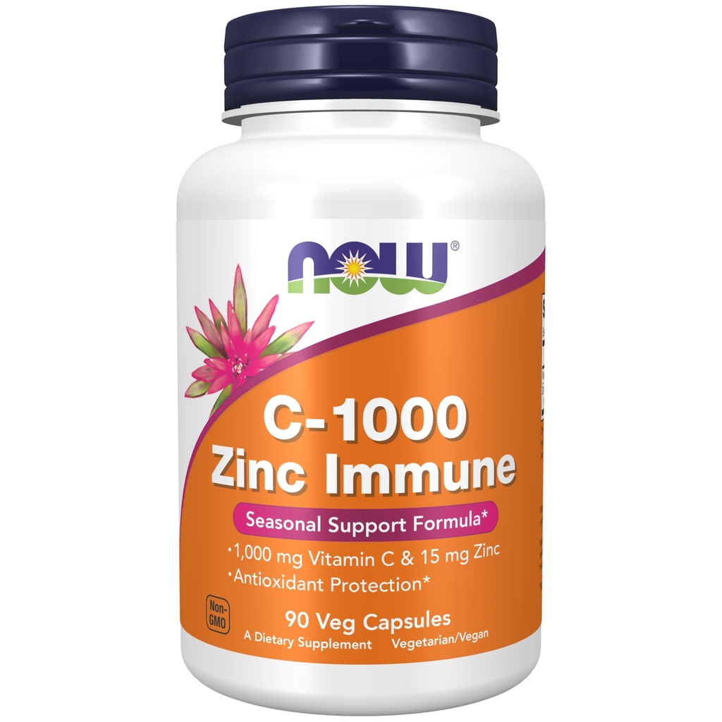 AHORA Suplementos de alimentos, C-1000 &amp; Zinc Immune, Fórmula de Apoyo Estacional*, Protección Antioxidante*, 90 cápsulas de Veg