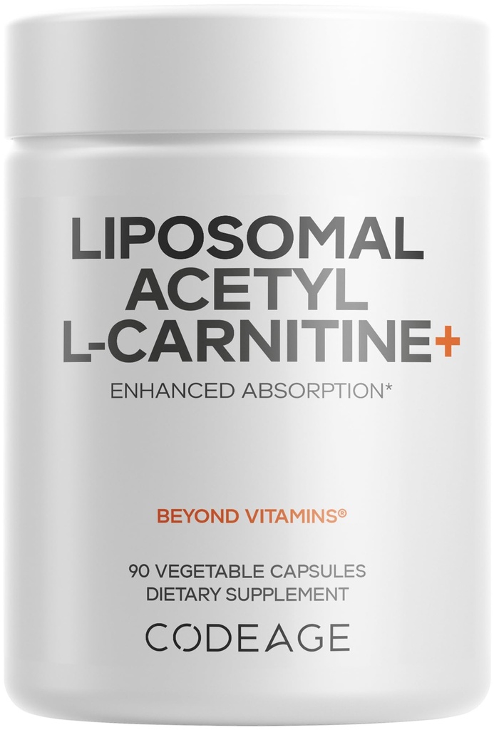 Codeage Liposomal Acetyl-L-Carnitine+ Suplemento - 500 mg Acetyl-L-Carnitine per Serving - Suministro de 3 meses, Entrega Liposomal - Suplemento Alcar - L-Carnitine - Non-GMO, Gluten-Free, 90 cápsulas