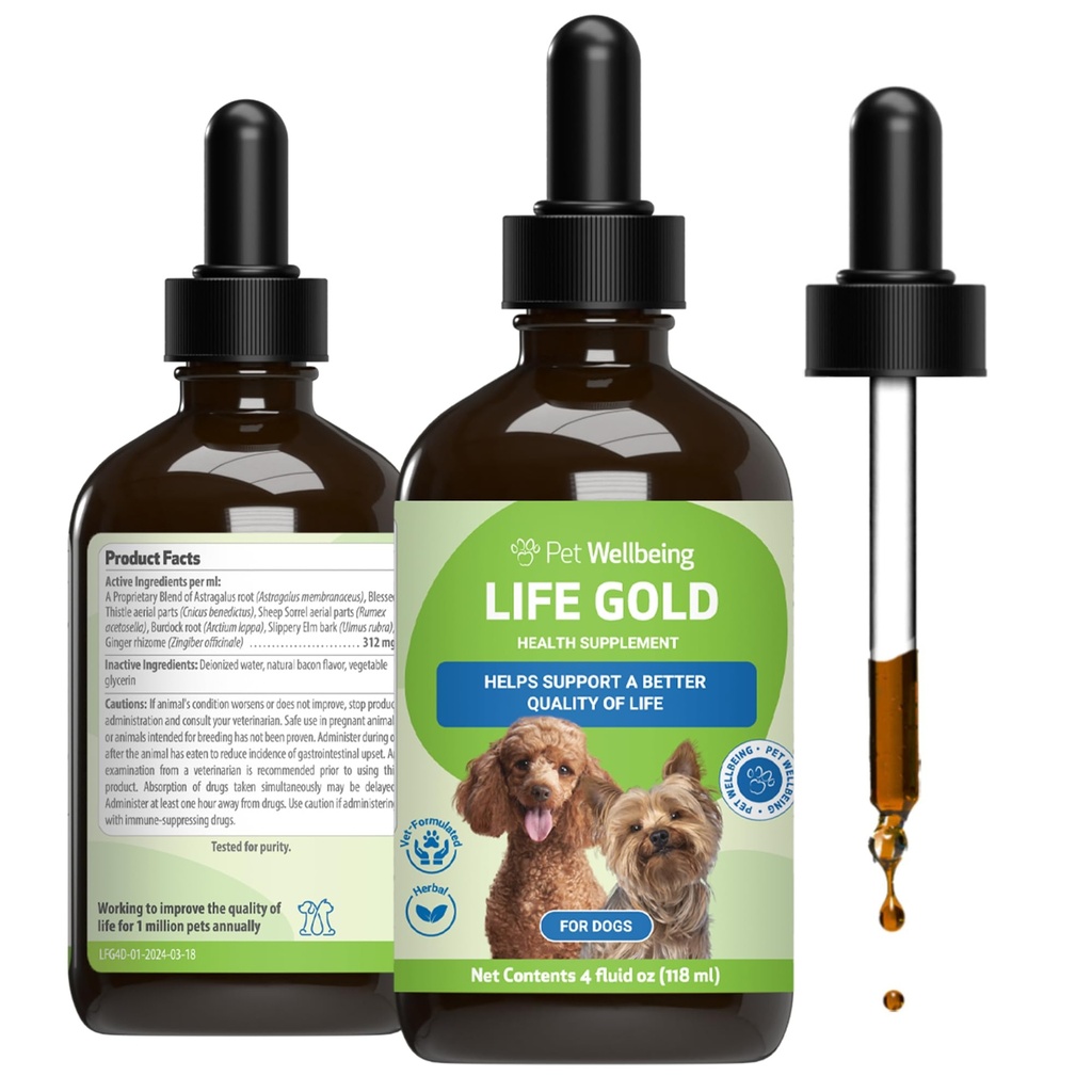 Mascotas Bienestar Vida Oro para Perros - Apoyo Detoxificación, Sistema Inmunitario Salud, Antioxidantes - Suplemento Herbario Formulado Vet – 4 oz (118 ml)