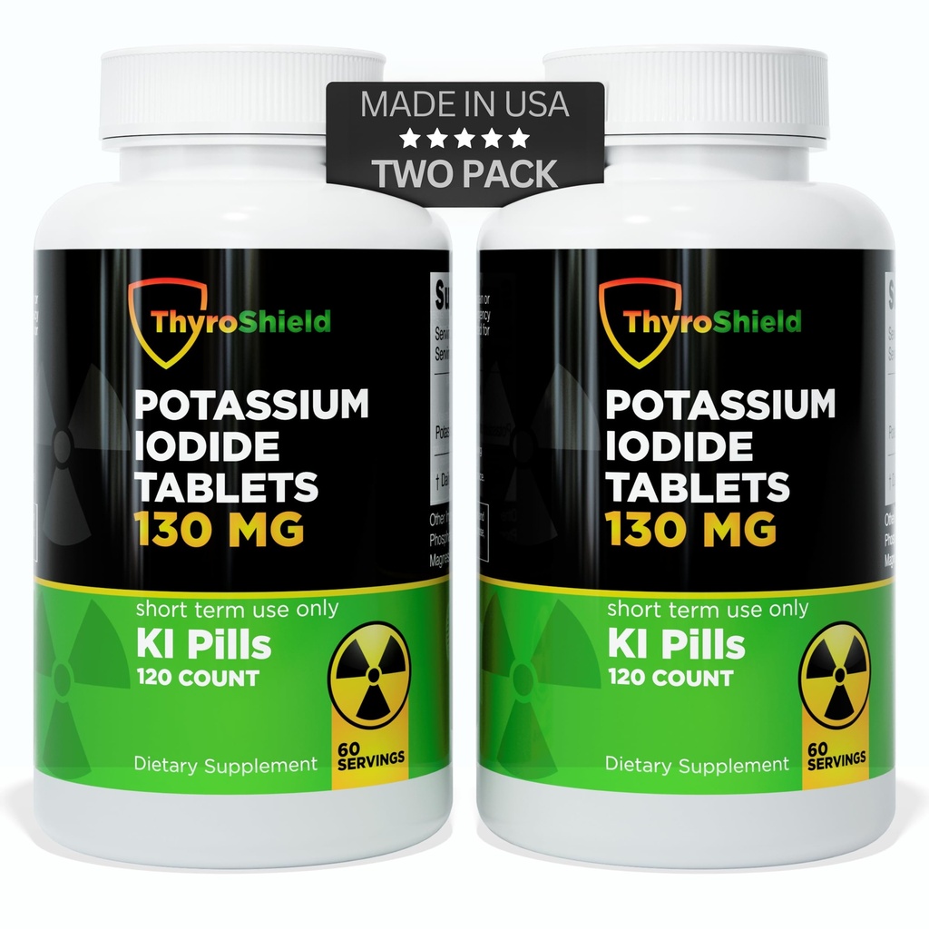 Potasio Iodide Tablets - 130mg Iodine Tablets for Radiation Exposure ¦ USA Made Nuclear Fallout Pills KI Pills YODO Naciente 120 Tablets (2 Pack)