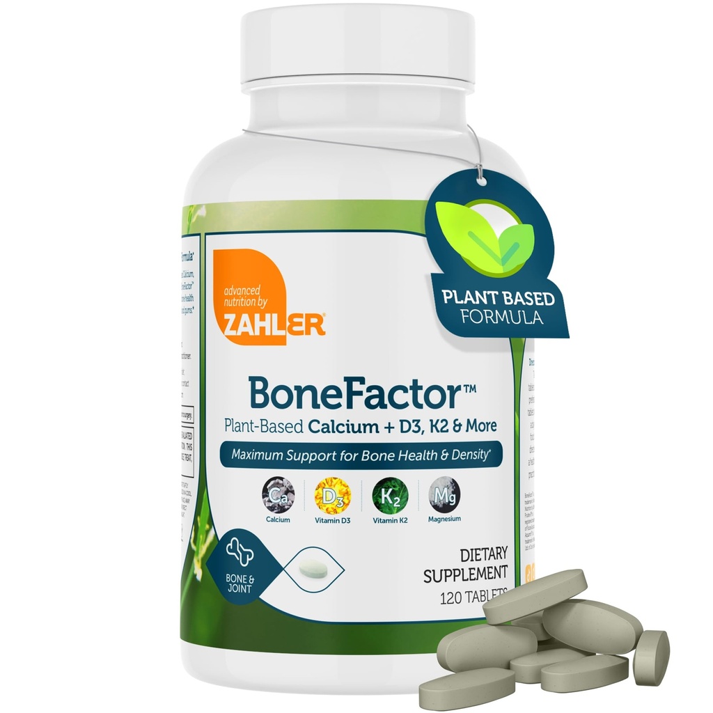 Zahler Bonefactor, Bone Strength Suplemento que contiene calcio, vitamina D, vitamina K y magnesio, Kosher certificado, 120 Tablets