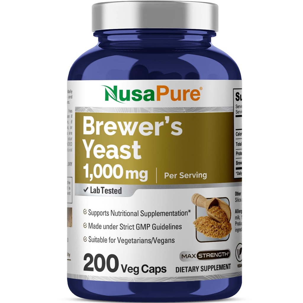 NusaPure Brewers Yeast 1000mg 200 Vegetarian Caps (No-GMO, Vegan)
