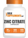 BulkSupplements.com Zinc Citrate Capsules - Zinc Suplementos, Gluten Gratis - 30mg por Serving, 1 Cápsula por Serving, 500 Cuenta (Pack of 1)