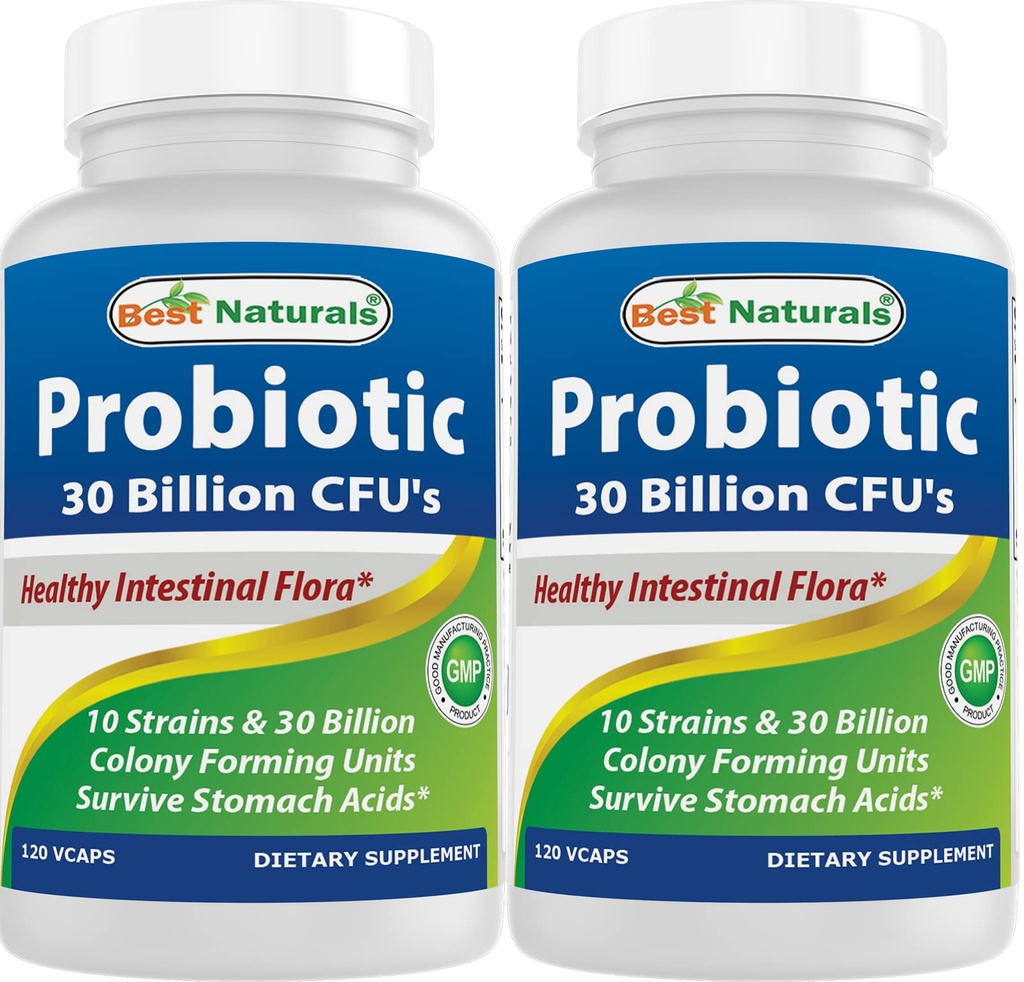 Best Naturals Probiotic 10 Strains 30 Billion Shelf Stable 120 Veggie Caps (120 Cuenta (Pack of 2))