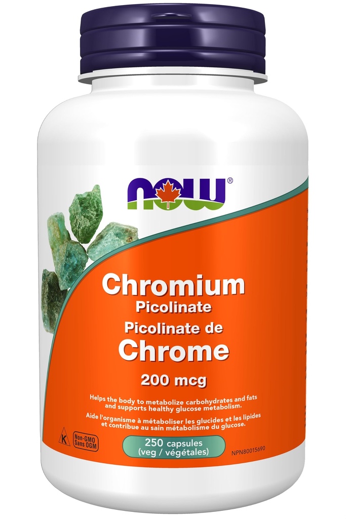 AHORA Suplementos de alimentos, Picolinato de cromo 200 mcg, Cofactor de Insulina*, 250 cápsulas de veg
