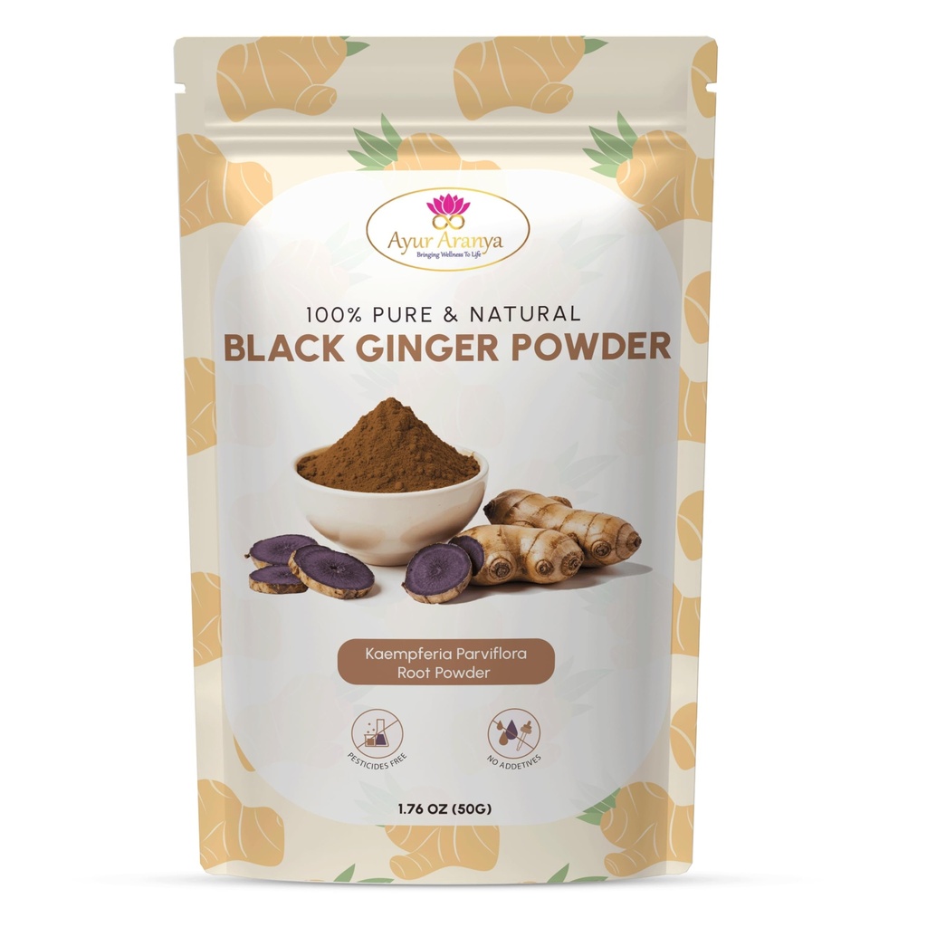 Ayur Aranya 100% Puro Negro Ginger Powder 50g – Kaempferia Parviflora Root Powder – Natural Stamina & Energy Booster – Calidad Premium, Sin Preservadores – Mezcla con Agua, Jugos, Smoothies o Té