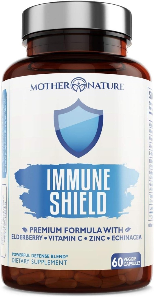 Advanced 7-in-1 Immune Support Supplement for Allergies - Elderberry, Vitamina C, Zinc, and More - Boosts Immunity in Adults &amp; Kids (60 Vegan Capsules)