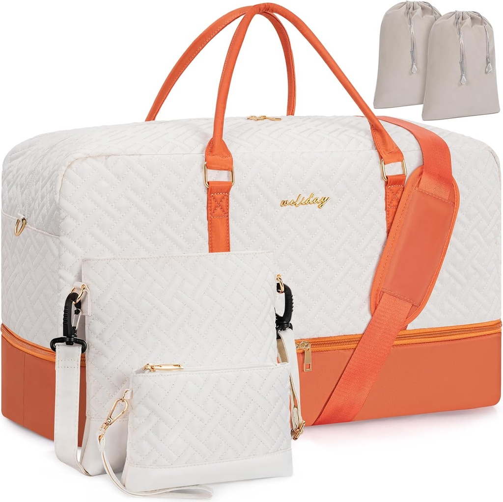 Bolsa semanal para mujeres, 5 piezas cargadas en bolsa de noche, 23" Travel Duffel Bag with Waterproof Shoe Compartment