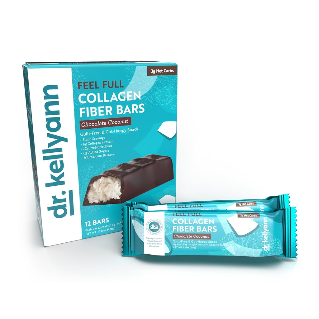 Dr. Kellyann Keto Collagen Fiber Bar (12 Bares) – High Fiber, Low Carb, Gluten-Free, Keto & Paleo-Friendly, 1 Box