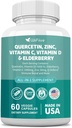 60 Conde Quercetina 50 mg Zinc 1000 mg Vitamina C 5000 UI Vitamina D3 1000 mg Turmérico 1000 mg Elderberry con Q-Defend Immune Blend Reisshi Nettle Arteemisininin, Non-GMO, Free Supports Health