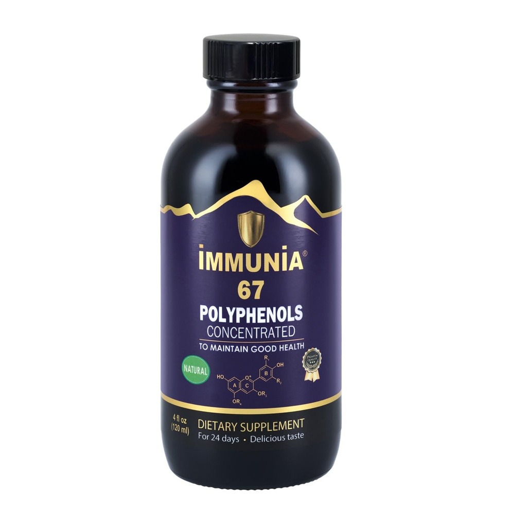 Immunia 67 Polyphenols - Elderberry Concentrate & Antioxidant Fruits. Suplemento Antioxidante Premium con 67 Polyphenols (Anthocyanins, Quercetin, Resveratrol, etc.) Suministro de 24 días por botella (1-Pack)