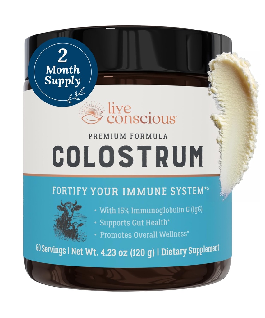 Conscious Colostrum Powder - Grass Fed Colostrum Suplemento con Lactoferrina para Absorción de Hierro - Bovine Colostrum un Immune System Suplemento