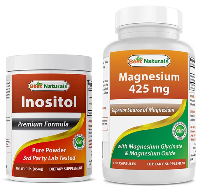 Mejores Naturales Inositol Polvo 1 Lb &amp; Magnesio Glycinate 425 mg