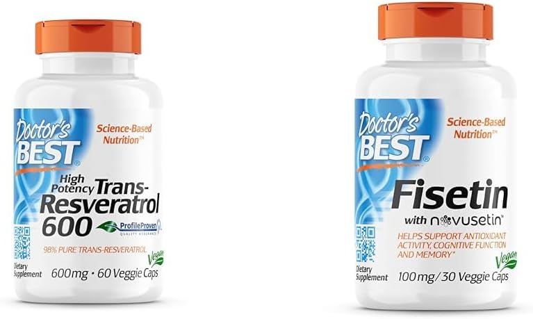 Mejor Trans-Resveratrol 600 mg 60 Conteo de Fisetina con Novusetin 100 mg 30 Conde