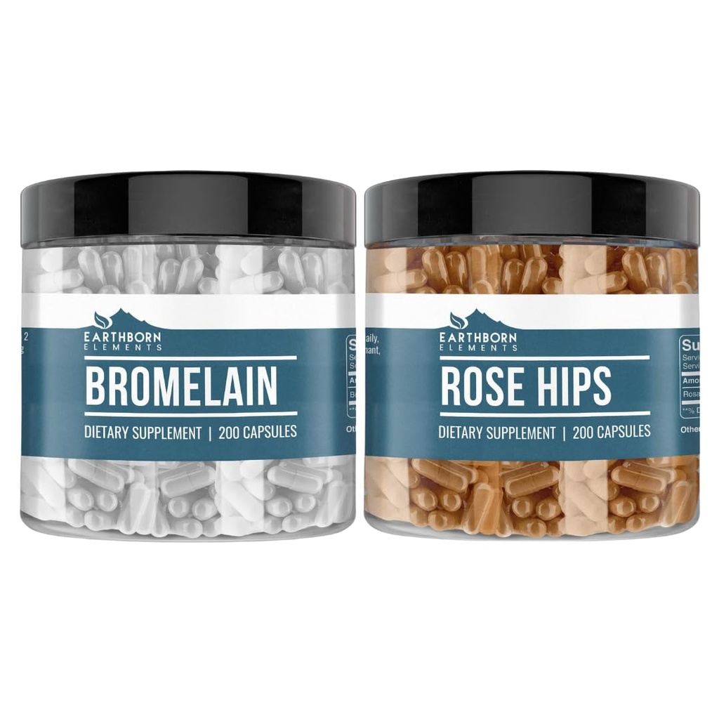 Elementos tercos Rose HIPS " Bromelain Capsule Bundle (200 capsules cada uno), Puro " Undiluted, No Additives