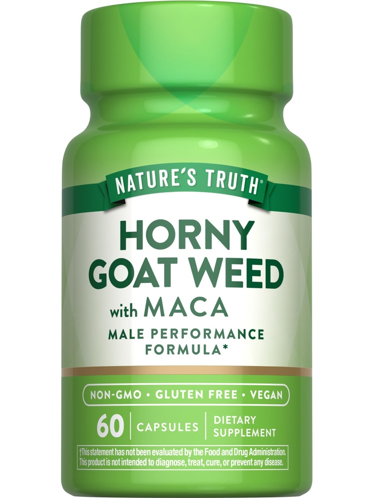 La verdad de la naturaleza Horny Goat Weed with Maca ¦ 60 Powder Extract Capsules ¦ Vegan, Non-GMO y Gluten Free Supplement