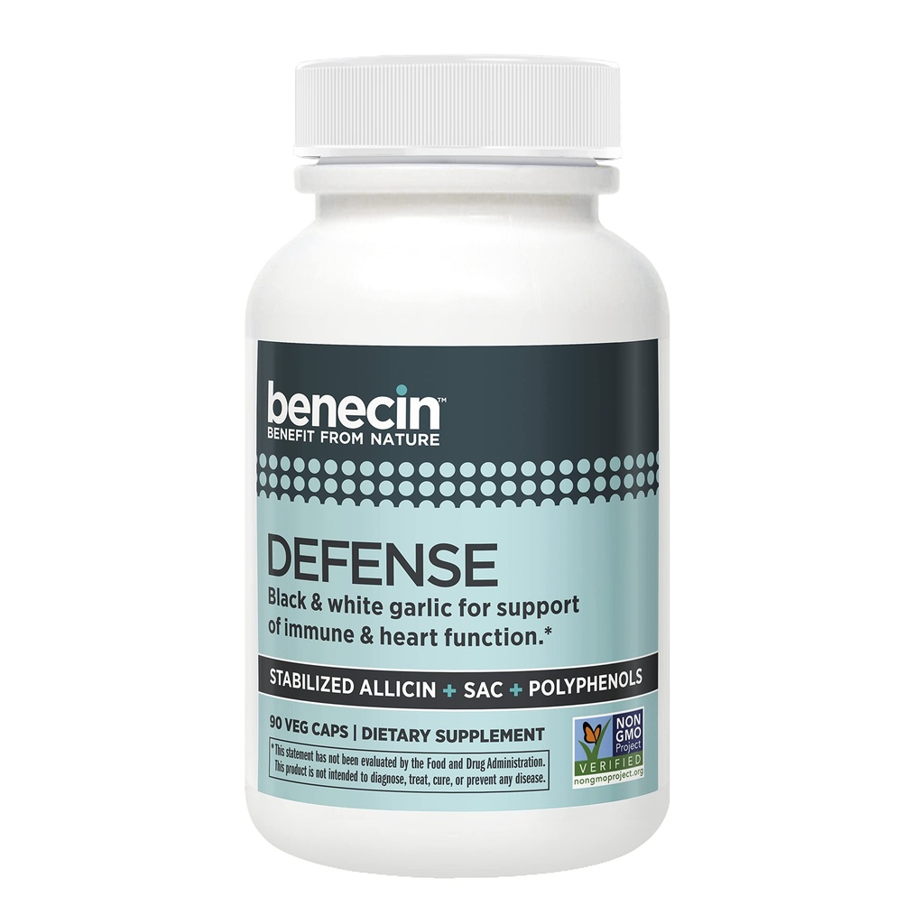 Benecin Defense 1500 mcg Stabilized Allicin per Capsule TEN Plus high Amounts of SAC &amp; Polyphenols from Black Garlic TEN Powerful Support of Immune & Heart Function (90 Count, 90, Count)