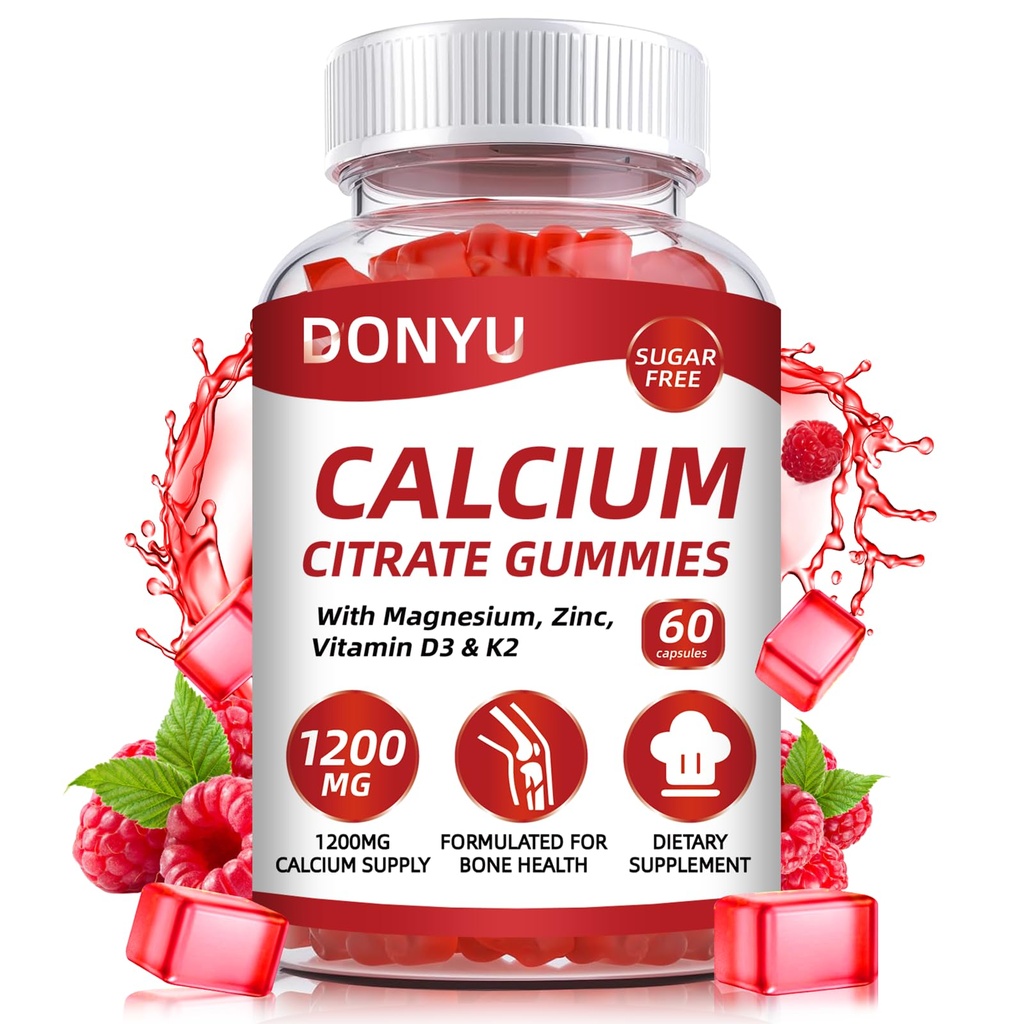 Calcio Citrate 1200mg Gummies con vitamina D3: con calcio Magnesio Zinc Vitamina D3 K2 para hueso Muscle Immune - Ultimate Absorption Suplemento de calcio para hombres y mujeres, sin azúcar