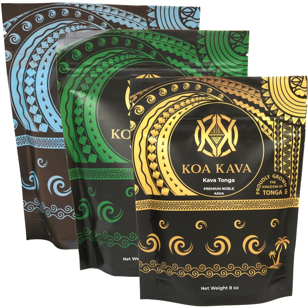 8 oz Koa Kava Bundle with Premium Tongan, Fijian Waka y Vanuatu Waka Kava Root Powder
