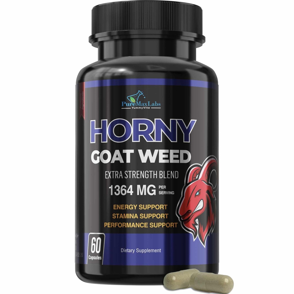 Horny Goat Weed Extra Strength - with Maca, L-Arginine, Ginseng - Boost Desire, Performance, Stamina, Energy, Non-GMO Formula, 60 cápsulas