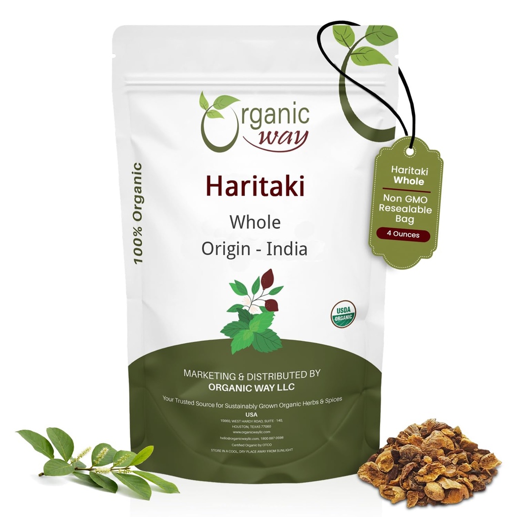 Orgánica Haritaki Whole (Chebulic Myrobalan) Silencio Terminalia Chebula (Yellow Myrobalan) Silencio Kosher &amp; USDA Certified ← Vegan, Non-GMO &amp; Gluten Free ← 100% Raw from India (4 oz - 1/4 lbs)
