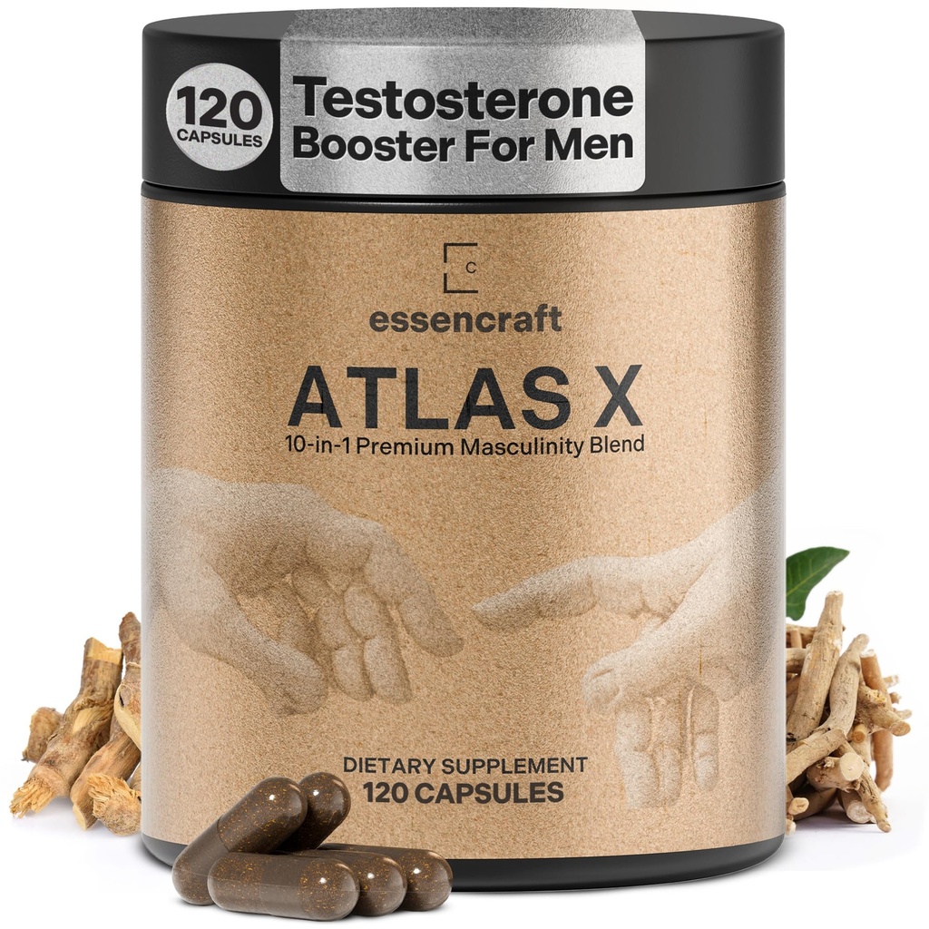 ATLAS X 10-in-1 Masculinity Maximiser Suplemento para Hombres - Energía, Fuerza &amp; Vitality Capsules con Shilajit, Ashwagandha, Zinc, Safed Musli, Tongkat Ali, Black Maca, Fadogia Agrestis, 2 Month Supply