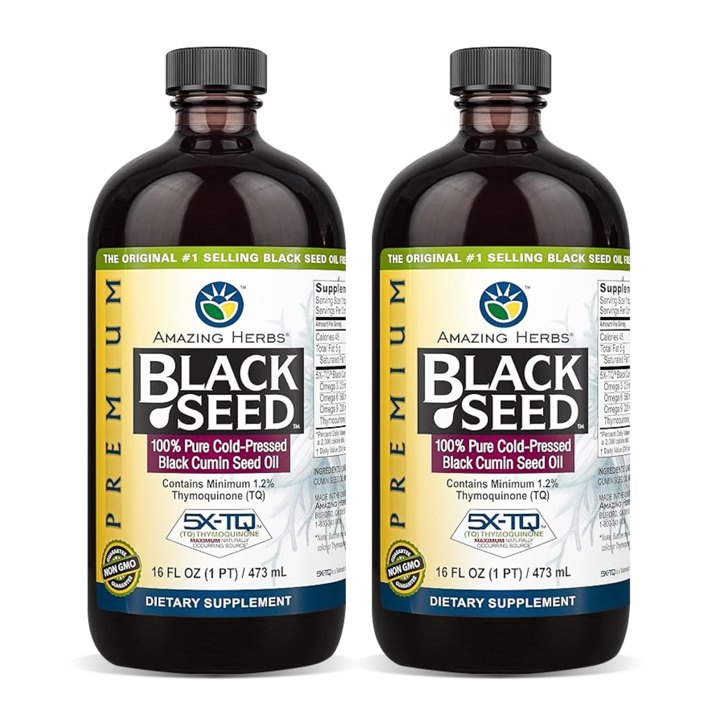 Increíbles hierbas Premium aceite de semilla negra - Gluten libre, no GMO, Cold Presionado Nigella Sativa Ayudas en Salud Digestiva, Apoyo Inmune, Función cerebral - 16 Fl Oz (Pack de 2)