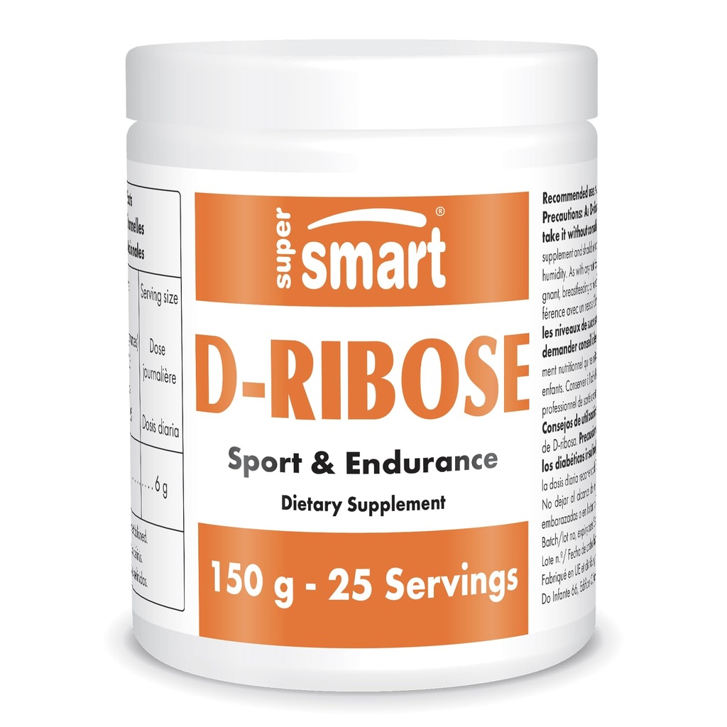 Supersmart - D-Ribose Powder (Natural Sugar) 6gm por día - ATP Synthesis " Production - Universal Fuel for Energy ← Non-GMO " Gluten Free - 150 g