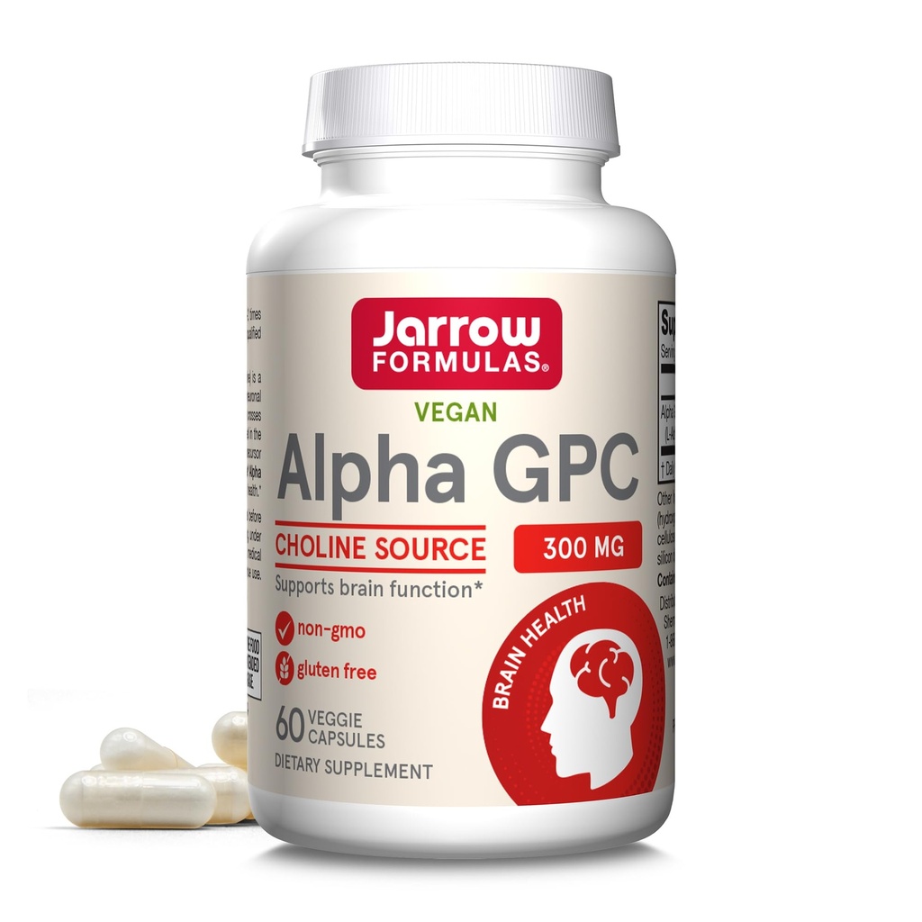 Jarrow Formulas® Alpha GPC, 300 mg, Suplemento dietético, Suplementos de salud cerebral para adultos, 60 cápsulas vegetarianas, 30 días de suministro