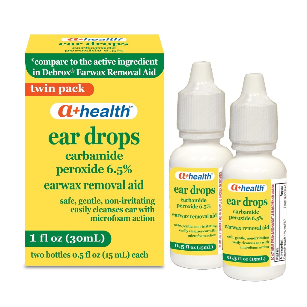 A+Health Earwax Removal Drops, Carbamide Peroxide 6.5%, Made in USA, Twin Pack, 1 fl Ounce(Dos botellas de oz de 0.5 fl)