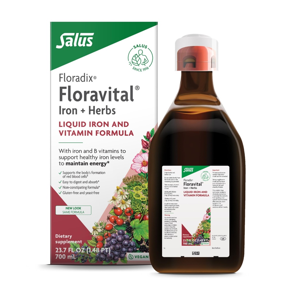 Floradix Floravital Líquido Hierro &amp; Vitamina Fórmula - Suplemento de Hierro Líquido con C &amp; B Vitaminas &amp; Herbs for Energy Support - Vegan, Gluten-Free, Yeast-Free &amp; Non-GMO - 23.7 Fl Oz