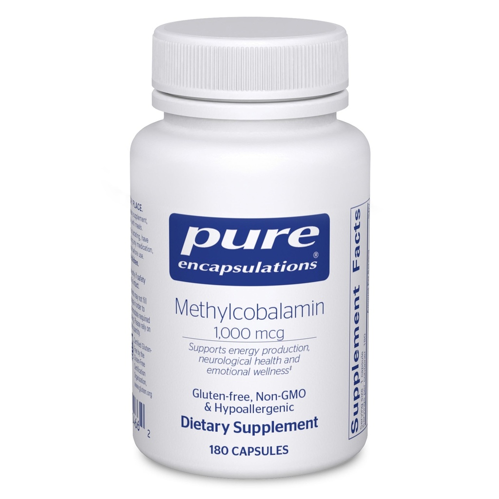 Encapsulaciones puras Metilcobalamina 1,000 mcg - Vitamina B12 Suplemento de soporte Memoria &amp; Nerve Salud - Premium Vitamina B12 cápsulas - 180 cápsulas