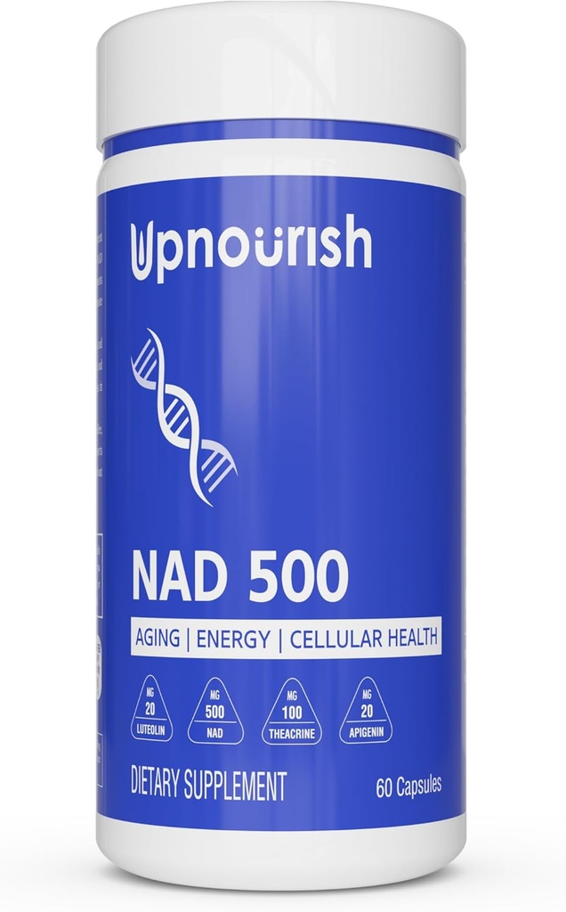 Nicotinamide Adenine Dinucleótido NAD Suplemento - 500mg NAD+ Suplemento con Resveratrol, Quercetin, Theacrine, Luteolin, Apigenin - Nicotinamide Riboside NR Alternativa para Hombres Mujer, 60 cápsulas