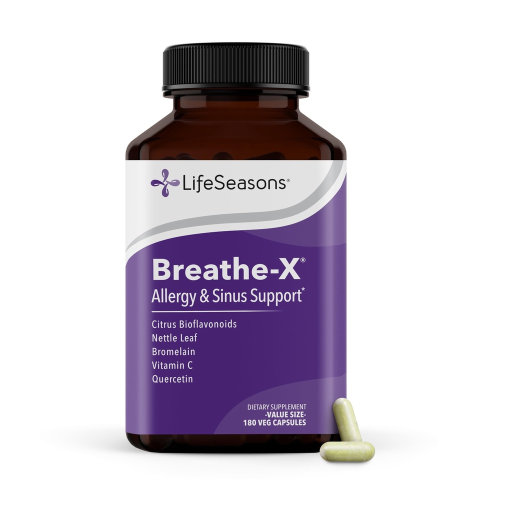 Breathe-X - Alergía &amp; Sinus Relief Supplement - Supports Sinuses & Nasal Discomfort - Non-Drowsy & Fast-Acting - Quercetin, Bromelain, Citrus Bioflavonoids, Nettle Leaf &amp; Vitamina C - 180 cápsulas