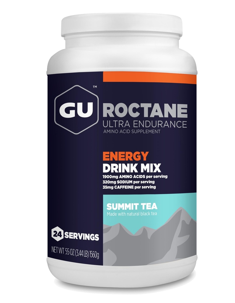 GU Energy Roctane Ultra Endurance Energy Drink Mix, Vegan, Gluten-Free, Kosher, 35 mg de Caffeine y Dairy-Free n-the-Go Energy for Any Workout, 3.44-Pound Jar, Summit Tea